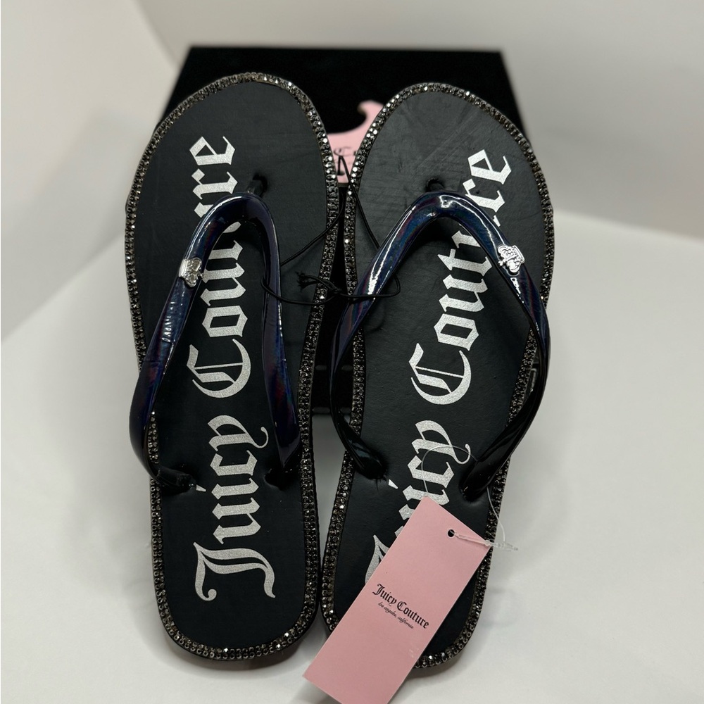 Black Iridescent Sparkly Bling Sandals  Flip Flops size 6 M NWT - Picture 6 of 8
